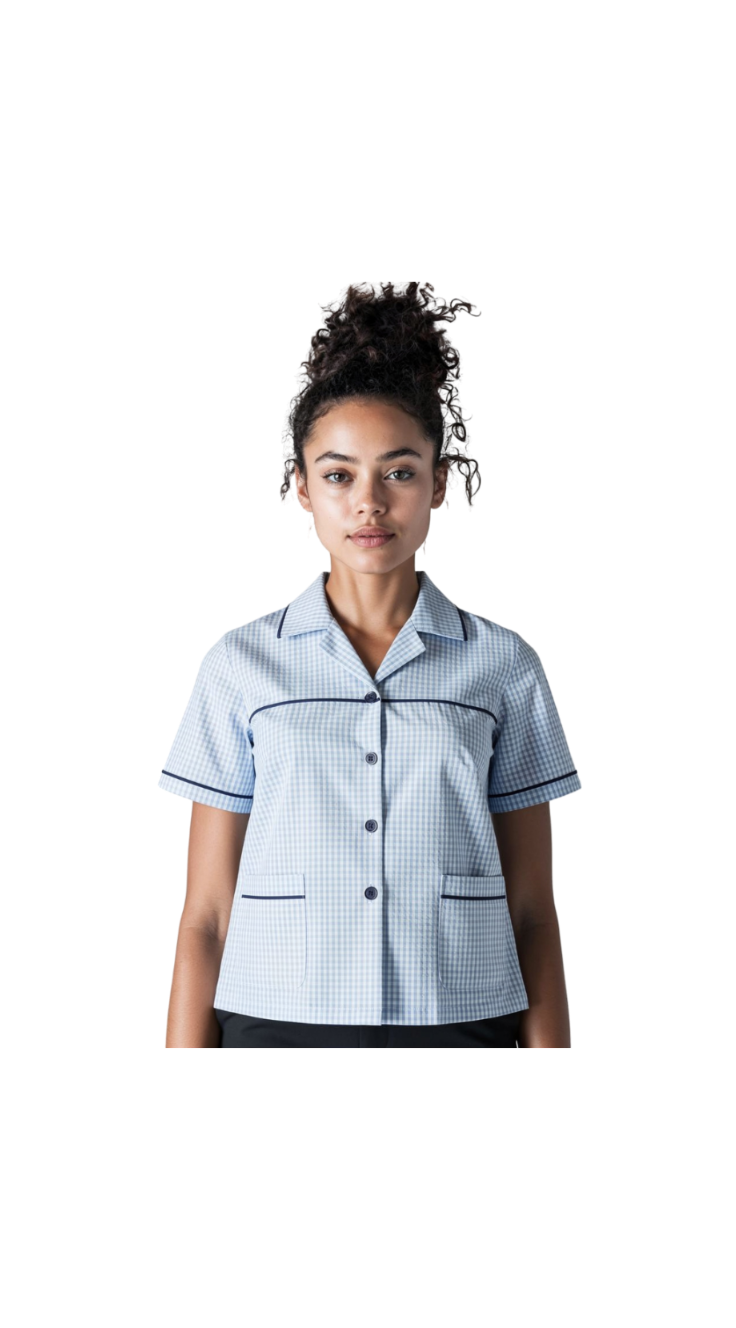 Blue Squared Contrast Maid Set (3 Pcs)