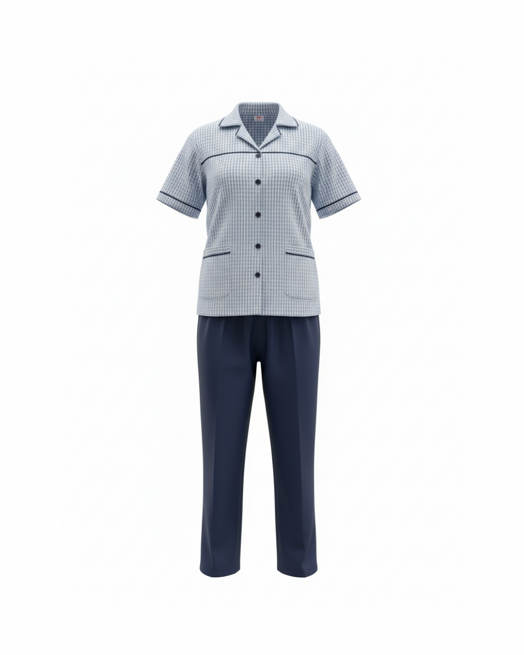Blue Squared Contrast Maid Set (3 Pcs)