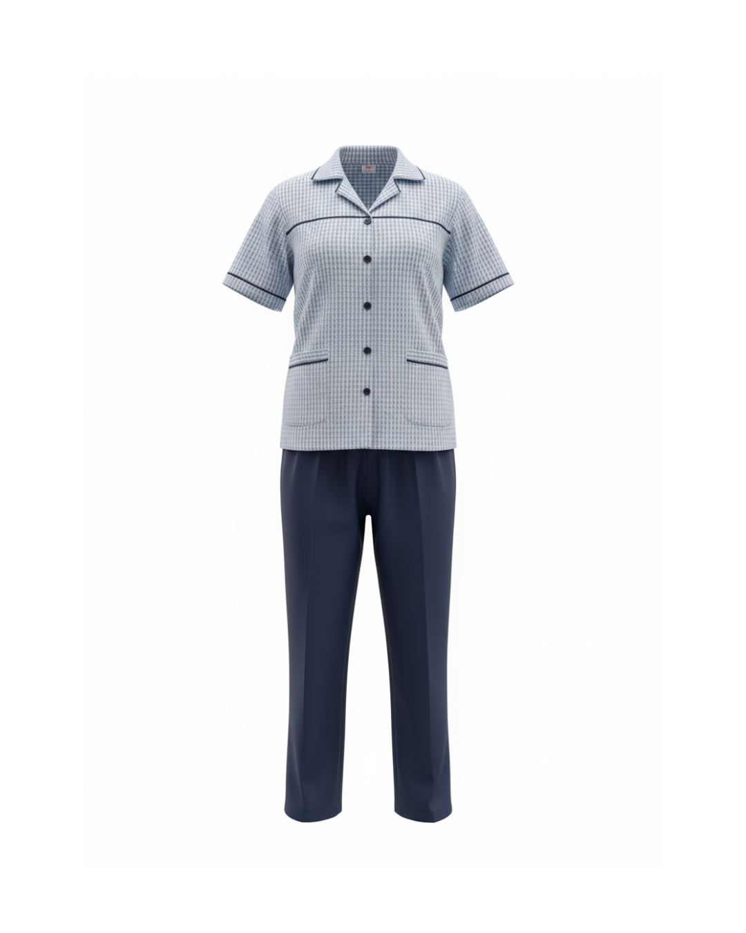 Blue Squared Contrast Maid Set (3 Pcs)