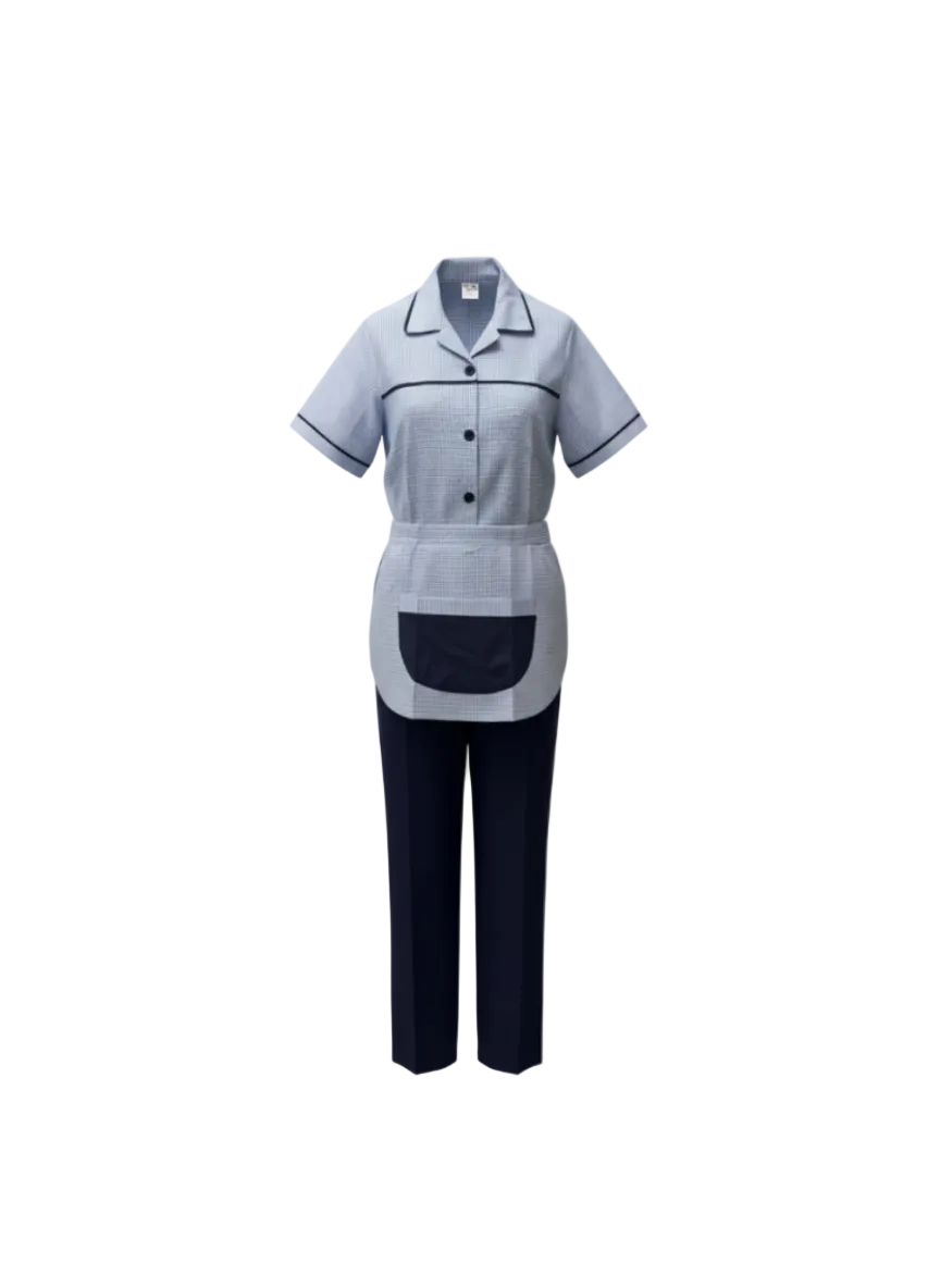 Blue Squared Contrast Maid Set (3 Pcs)